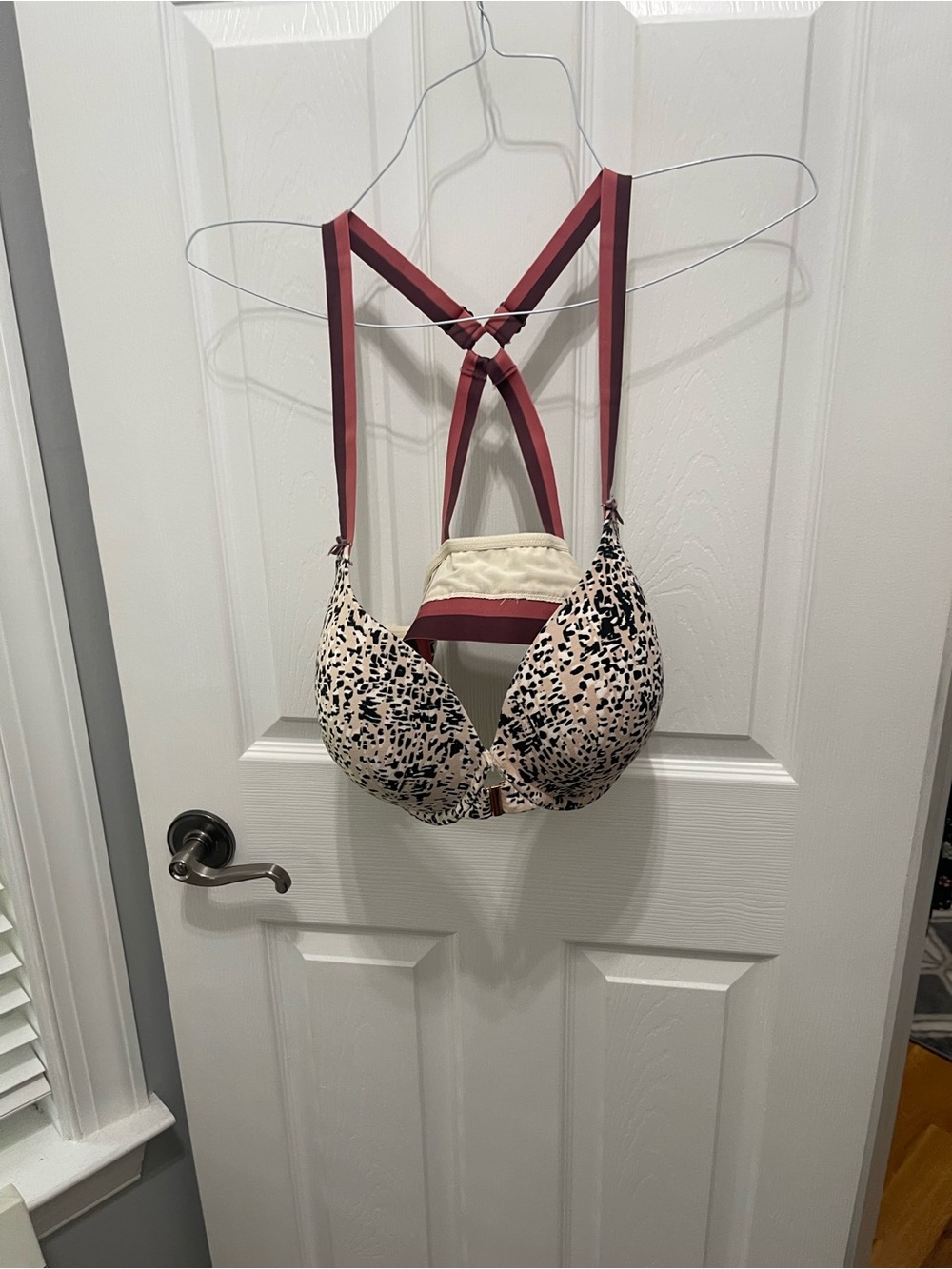 Cacique Blush Leopard Bra with Burgundy Straps